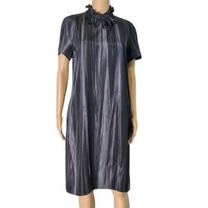 Silk Black Gray Marni Midi High Neck A Line Sheath Dress Lined Size 8 US 44 IT